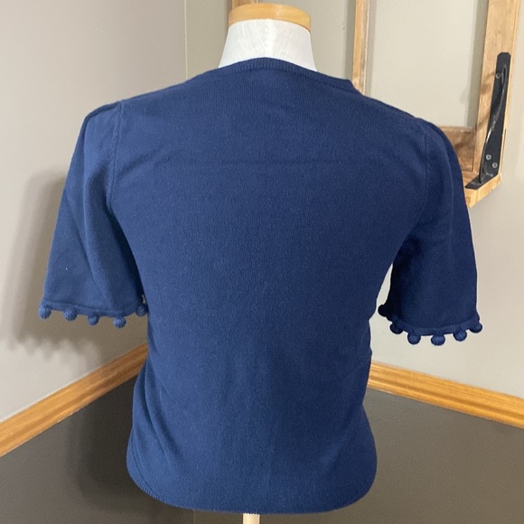 Banana republic navy blue short sleeve sweater Pom detail on sleeves size XS - Picture 4 of 6